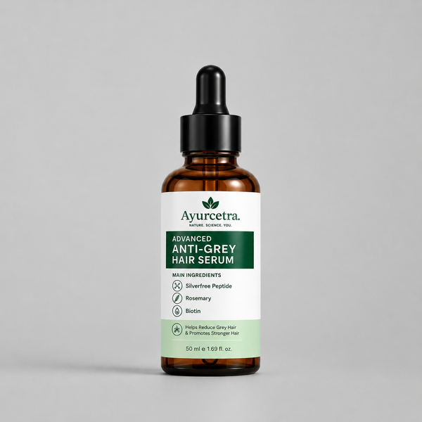 Ayurcetra Advanced Anti-Grey Hair Serum with Silverfree Peptide, Rosemary & Biotin – 50ml