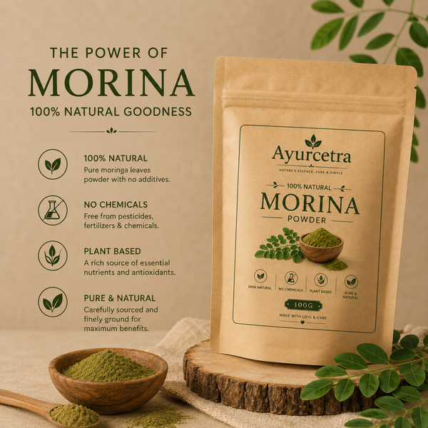 Ayurcetra Pure Moringa Powder 100g 100% Natural, Plant-Based Superfood Supplement