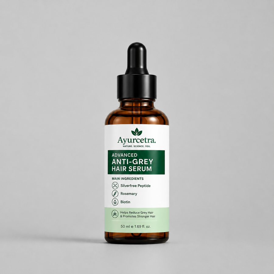 Ayurcetra Advanced Anti-Grey Hair Serum with Silverfree Peptide, Rosemary & Biotin – 50ml