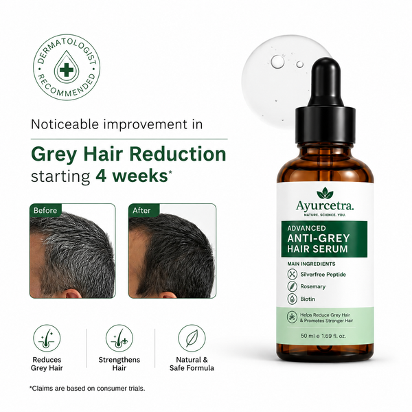 Ayurcetra Advanced Anti-Grey Hair Serum with Silverfree Peptide, Rosemary & Biotin – 50ml